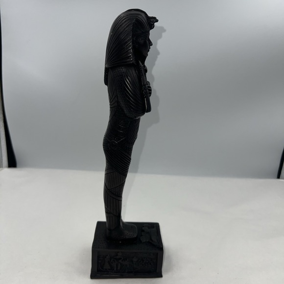 Large Black Egyptian Pharaoh Statue Resin Hieroglyph Decor Rare - Picture 6 of 16